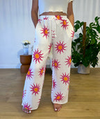 Pantalon gaze de coton imprimé soleil