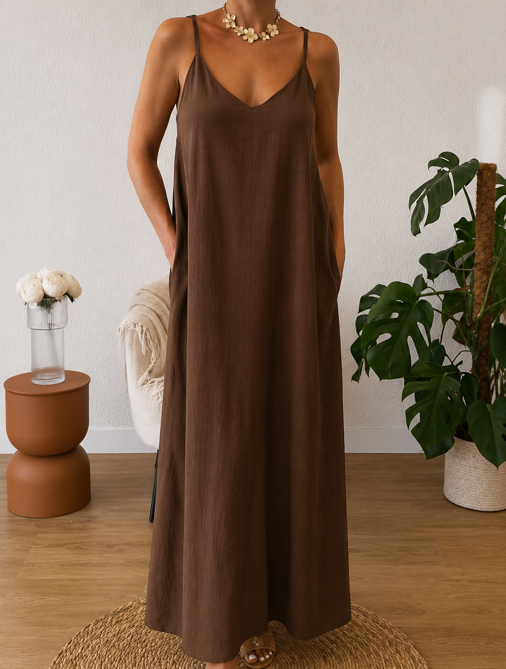 Robe dos nu Perle brun Nalia