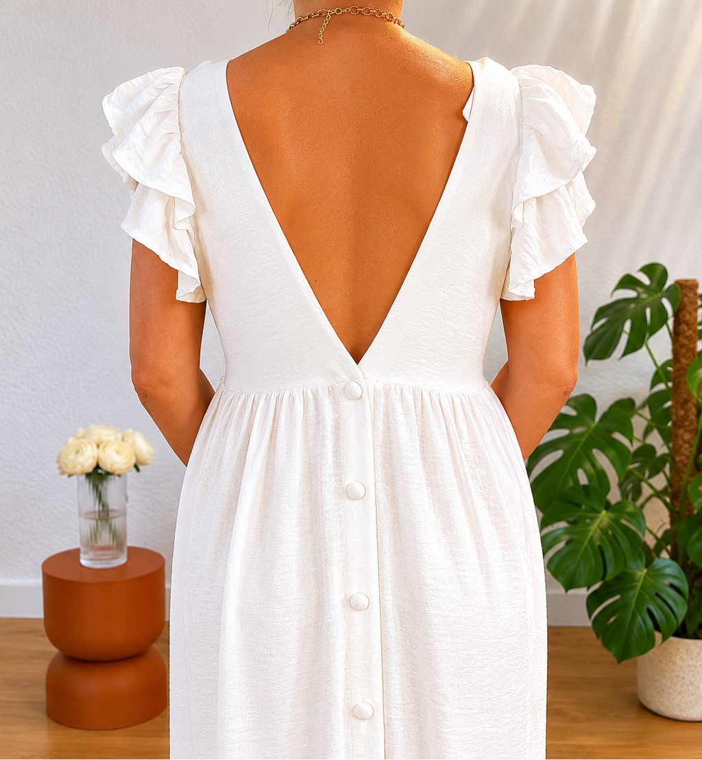 Robe longue bohème dos nu fluide blanche